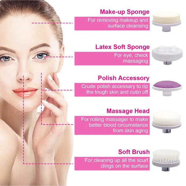6-in-1 Deep Pore Facial Cleansing Brush for Clear & Glowing Skin